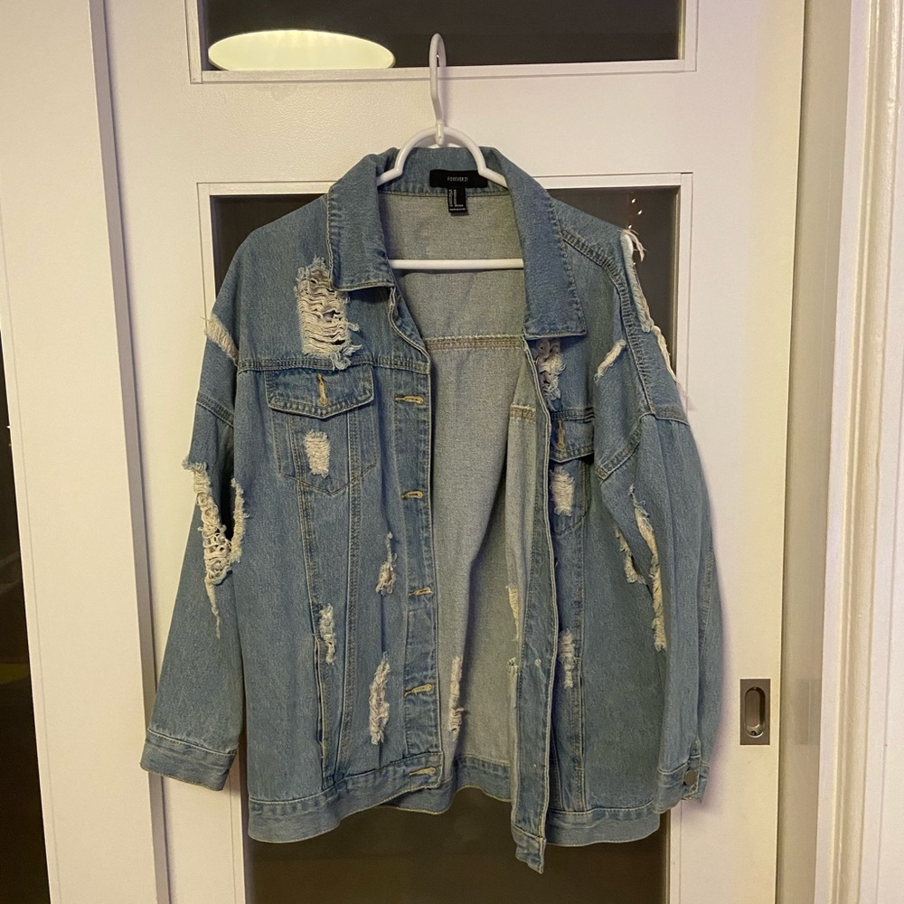 Oversized Distressed Jean Jacket